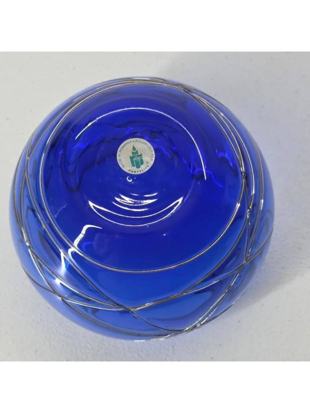 Partylite Calypso Cobalt Blue Silver Glass Candle Votive Tea Light Holder 4 X 5